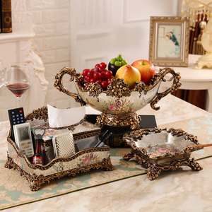 美式水果盘客厅茶几装饰奢华欧式大号果盘套装干果盘三件套摆件