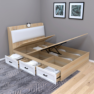 单人床高箱可储物收纳抽屉式双人木床侧开1.2米榻榻米式床小户型