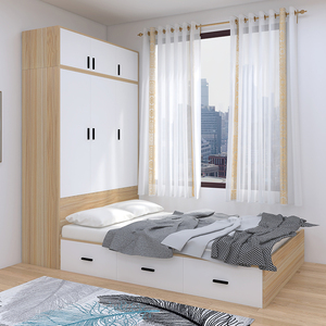 床和衣柜组合一体小户型多功能储物榻榻米实木侧箱柜床带柜子一体