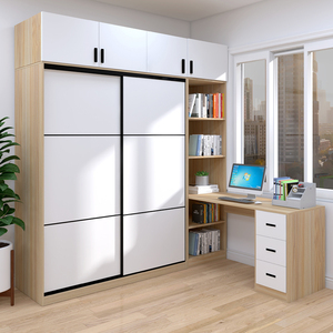 男童衣柜书桌一体组合转角电脑学习桌小户型推拉门连体衣书柜拐角