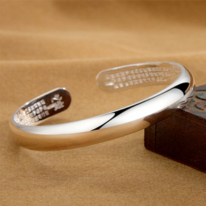 老凤祥和s999纯银手镯女开口光面简约心经实心银镯子首饰品送母亲