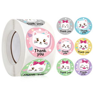 500张/卷可爱小猫咪感谢贴纸韩版卡通图案贴画礼物装饰不干胶标签