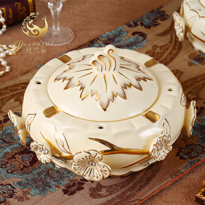 奢华欧式陶瓷烟灰缸高档大号带盖复古时尚创意摆件客厅装饰工艺品
