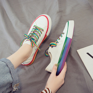 彩虹鸳鸯鞋帆布鞋女夏季学生韩版休闲百搭小白鞋布鞋网红平底板鞋