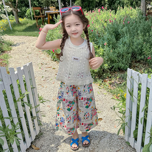 女童韩系穿搭套装夏季2024新款洋气时髦儿童女宝宝夏装背心三件套