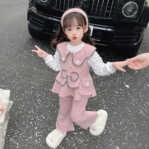 女童春秋款套装2024新款女宝宝洋气时髦春装韩版儿童小香风三件套