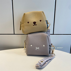 日韩可爱米飞兔帆布刺绣零钱包手包耳机数据线化妆品收纳包手拎包