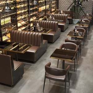 工业风酒吧音乐餐厅卡座美式沙发商用清吧咖啡奶茶店复古桌椅组合
