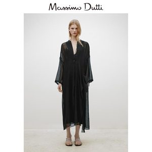 【限量系列】春夏新品MassimoDutti2024女装浪漫高端黑精致薄透长袖连衣裙06636555800