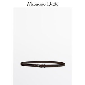 春夏新品 Massimo Dutti 2024女士配件 百搭棕色圆形针扣设计真皮腰带 06191692700