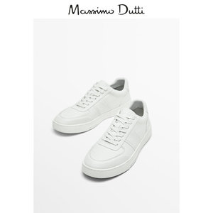 Massimo Dutti男鞋 2024春夏新品 白色系带基础款真皮运动鞋 12703250001