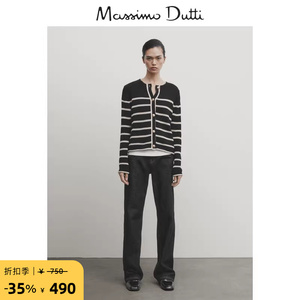 折扣季Massimo Dutti女装2024夏新款小香风条纹圆领毛衣短外套针织开襟衫 05643511800