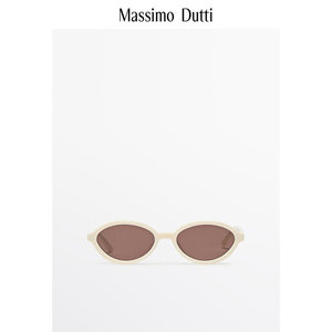春夏新品 Massimo Dutti 2024女士配件 时髦白色椭圆太阳眼镜墨镜 07021535250