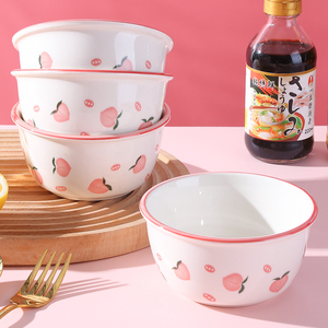 陶瓷碗可爱高颜值米饭碗餐厅家用饭碗汤碗釉下彩白瓷碗耐高温微波