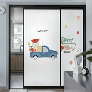 厨房卡通汽车玻璃贴纸推拉门防走光静电窗纸窗户防窥磨砂隐私贴膜