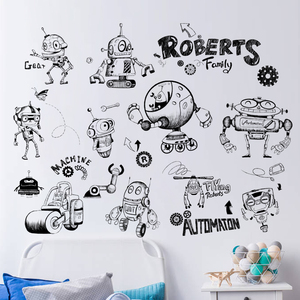 创意个性手绘涂鸦机器人墙贴纸卡通儿童房男孩卧室床头装饰品贴画