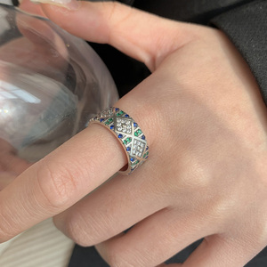 s925纯银天使之眼炫彩锆石戒指女轻奢小众设计时尚轻奢个性高级感