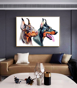 杜宾犬装饰画狗狗画猛犬壁画客厅玄关墙壁画招财狗办公室墙画挂画