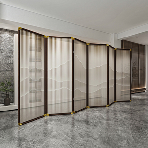 新中式实木铜屏风隔断客厅进门轻奢现代简约玄关酒店大堂移动折屏