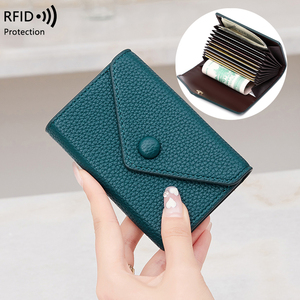 米印2024新款RFID防盗刷纯色风琴卡包简约荔枝纹零钱包按扣小卡包