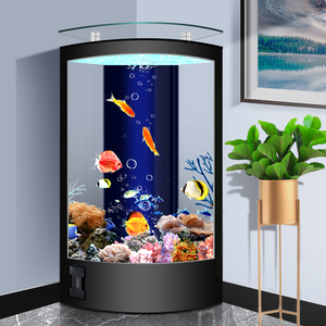 美之海2024新款网红扇形金鱼缸家用客厅中大型立式落地玻璃水族箱