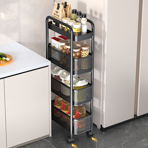 不锈钢厨房超窄夹缝置物架落地多层冰箱移动小推车卫生间收纳柜架