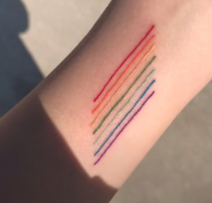 ins风泫雅同款手臂彩色线条彩虹纹身贴防水韩系简约清新少女直线