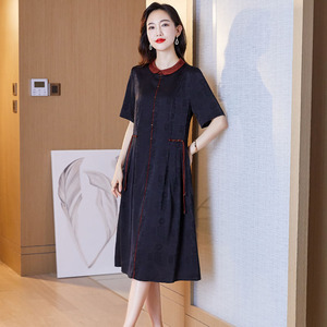 中老年妈妈真丝连衣裙2023夏季新款香云纱宽松大码桑蚕丝过膝长裙