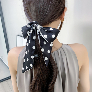 韩式复古黑色波点字母丝巾女小长条百搭绑包小方巾头巾领巾发带