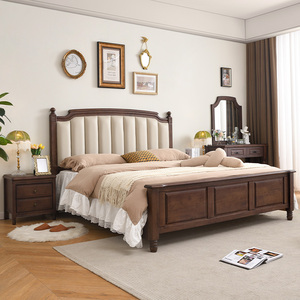 美式轻奢实木床现代简约欧式主卧室婚床高箱抽屉储物双人大床家具