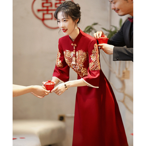 旗袍敬酒服女中式红色结婚订婚出阁宴礼服新娘回门连衣裙冬季秀禾