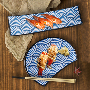 三创美耐皿密胺树脂仿瓷日式寿司碟子日料餐具超大长方形烤肉盘子