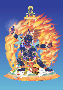 结缘四臂伏魔金刚手菩萨画像佛堂画佛像画相纸塑封水晶摆台定制