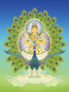 定制孔雀明王画像 相纸塑封 高清 佛像画 孔雀大明王菩萨 结缘