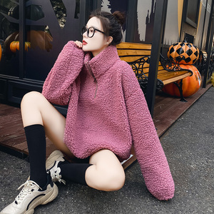 羊羔毛卫衣女加厚加绒宽松韩版bf风穿搭女士上衣2023春秋装新款潮