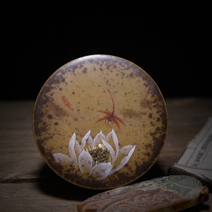 一诺轩文房景德镇陶制手工胎手绘莲花图印泥盒香盒王兵作品