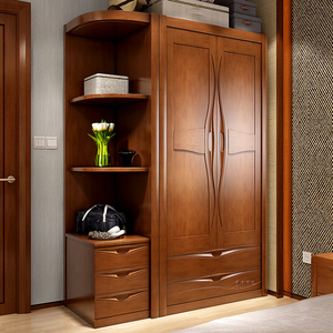 卧室两门实木转角衣柜中式木头双开门衣橱 简约小户型2门整体衣柜