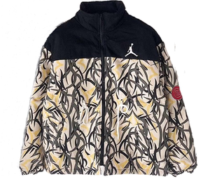 clot联名飞人满印荆棘拼色工装加绒棉服男女情侣休闲棉衣夹克外套