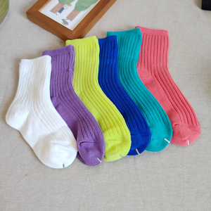 外贸冬季儿童袜子双针纯色彩色绿色大童纯棉短袜吸汗透气日单袜