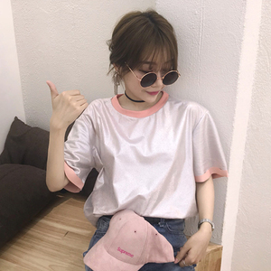 镭射衣服女学生韩版夏t侐帅气抖音同款衣街头嘻哈风格短袖酷上衣