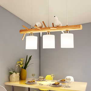 北欧餐厅吊灯三头led现代简约创意个性小鸟实木灯日式吧台吊灯具