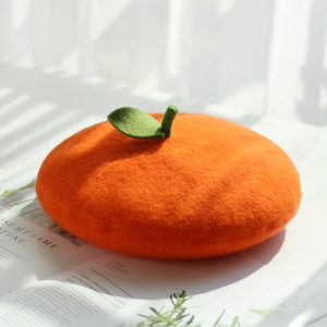 日系可爱水果蓓蕾帽子女生软妹清新画家帽亲子羊毛毡橙桔子贝雷帽