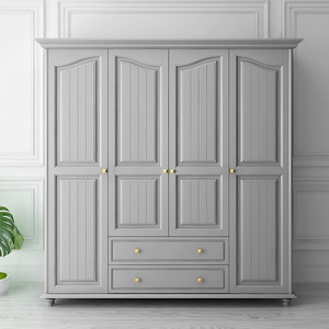 灰色实木大衣柜轻奢实木衣橱卧室衣柜两门三门四门衣柜可做带顶柜