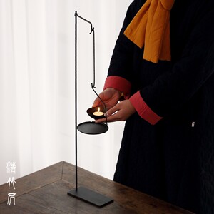 复古铁艺烛台中式落地铁艺铸铁禅意仿古家居茶室道具软装创意摆件