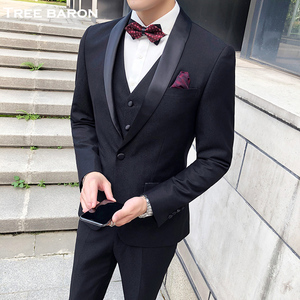 冷一夏l淘宝树上树下 新郎西服套装三件套结婚礼服格子西装0人付款