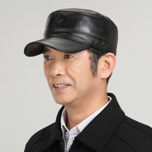 头层真皮帽子男春秋平顶帽男中青年保暖帽休闲中老年男帽冬季