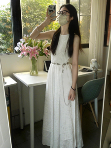 白色拼接背心裙子连衣裙女肌理感韩版收腰无袖内搭长裙