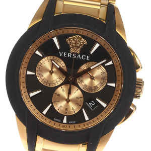日本直邮二手中古正品真品versace范思哲镀金计时石英男表vem8