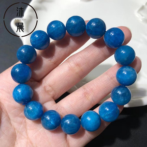 天然蓝磷灰石手链女单圈多圈猫眼宝石手串透体蓝锂辉蓝色水晶饰品