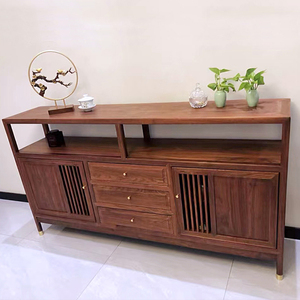 新中式北美黑胡桃双门餐边柜全实木玄关收纳柜禅意老榆木靠墙边柜